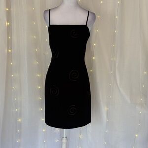 Black Velvet Mini Slip Dress with Spiral Appliqués